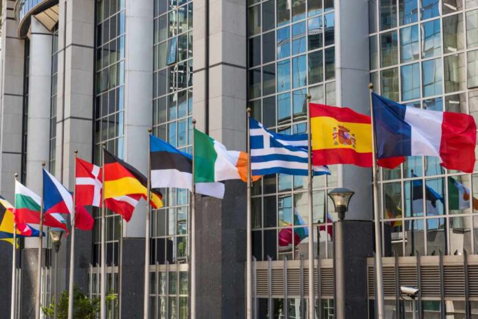 Fluttering,Flags,Of,The,Countries,Of,The,European,Union,In