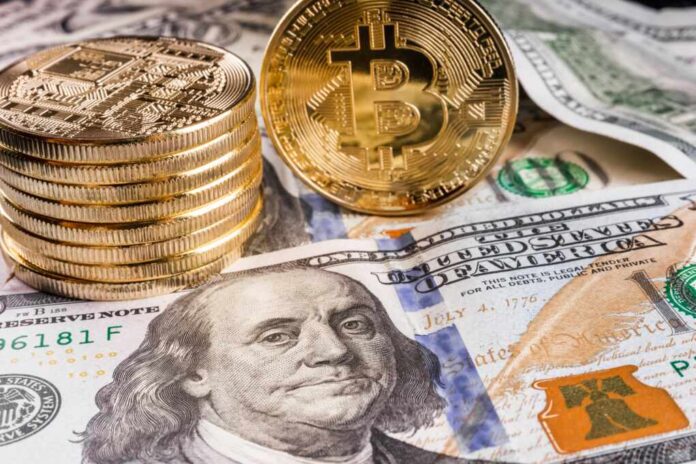 Crypto,Bitcoin,One,Dollar,Bitcoin,,Virtual,Money,And,One,Hundred