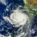 Satellite image of a powerful hurricane over the ocean