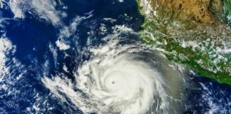 Satellite image of a powerful hurricane over the ocean