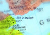 Close-up of a geographical map highlighting Bab el Mandeb and surrounding regions