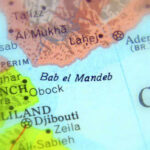 Close-up of a geographical map highlighting Bab el Mandeb and surrounding regions