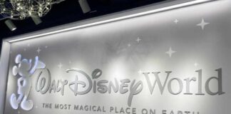 Walt Disney World logo displayed on a wall with decorative elements