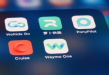 Close-up of various transportation-related mobile app icons