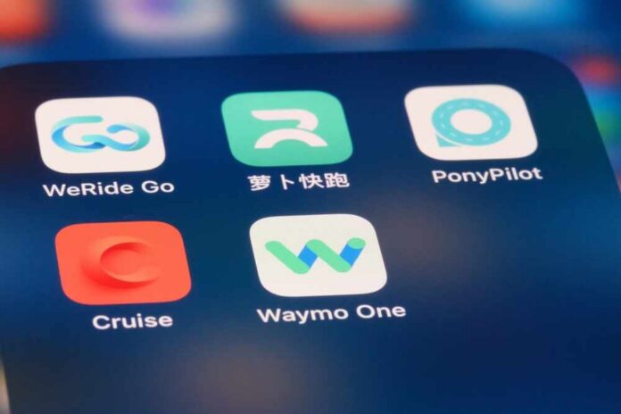 Close-up of various transportation-related mobile app icons