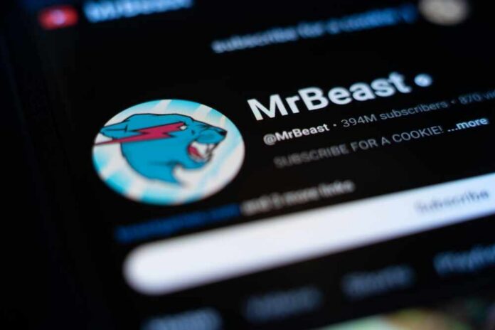 Close-up of MrBeast's YouTube profile on a smartphone screen