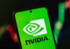 NVIDIA logo displayed on a smartphone screen with a green background