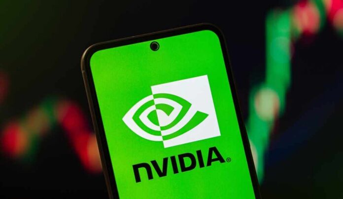 NVIDIA logo displayed on a smartphone screen with a green background