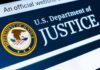 Close-up of the U.S. Department of Justice logo on a website