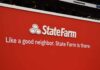 State Farm advertisement with slogan on a red background