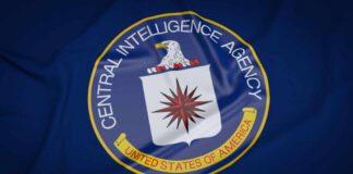 CIA emblem featuring an eagle and a compass rose on a blue background