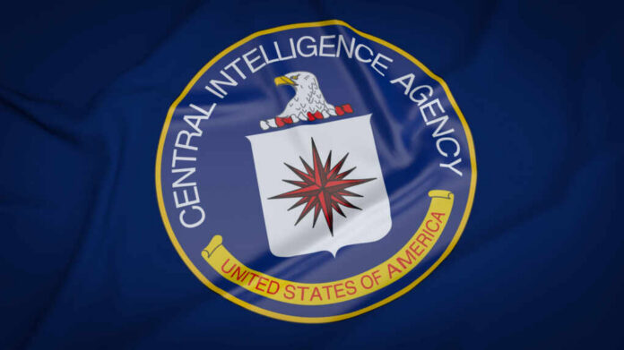 CIA emblem featuring an eagle and a compass rose on a blue background