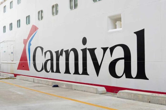 Carnival Horizon cruise ship docked near a city skyline
