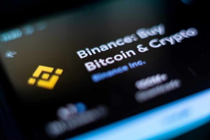 Close-up of the Binance app interface displaying Bitcoin and cryptocurrency options