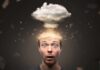 Surprised man with exploding head concept and cloud above