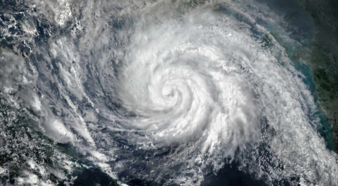 Super,Typhoon,,Tropical,Storm,,Cyclone,,Hurricane,,Tornado,,Over,Ocean.,Weather Satellite image of a hurricane swirling over the ocean