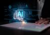 Brainpower Drops — Thanks, AI A hand interacting with a digital interface displaying AI technology