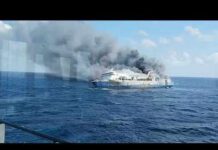 At least five dead and 41 missing after an Indonesian ferry caught fire at sea
