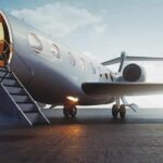 Nighttime UFO Sparks Airport Lockdown Private jet on tarmac with open door and stairs