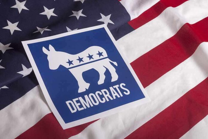 Democratic Party donkey symbol on American flag