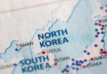 Close-up map showing North Korea and surrounding regions