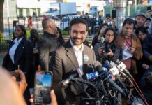 Conservative Ally Explodes: ‘Jew Hater’ Meeting? Zohran Mamdani speaks at a press conference; Julia Bacha is visible among the crowd