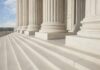 Marble columns and steps of a neoclassical building