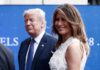 Calm Trump Walks In – In-Person Move Signals Bold GOP Play two adults at an event, one smiling in a white dress