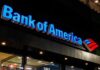 Bank of America branch exterior at night