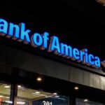 Bank of America branch exterior at night