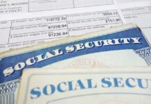 Social Security Cliff – Scrap-The-Cap Push Explodes Social Security cards on top of a tax form