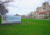 University of Chicago campus sign and historic buildings