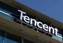 Tencent logo on a modern office building facade