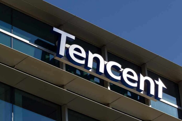 Tencent logo on a modern office building facade