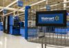 shopping cart in a Walmart checkout area