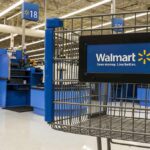 shopping cart in a Walmart checkout area