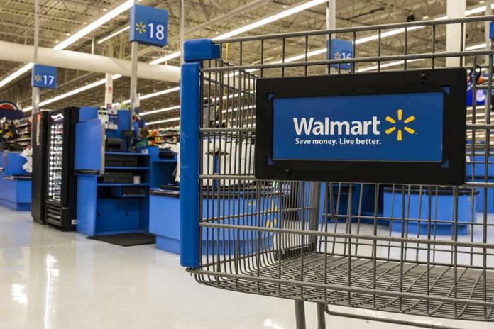 shopping cart in a Walmart checkout area